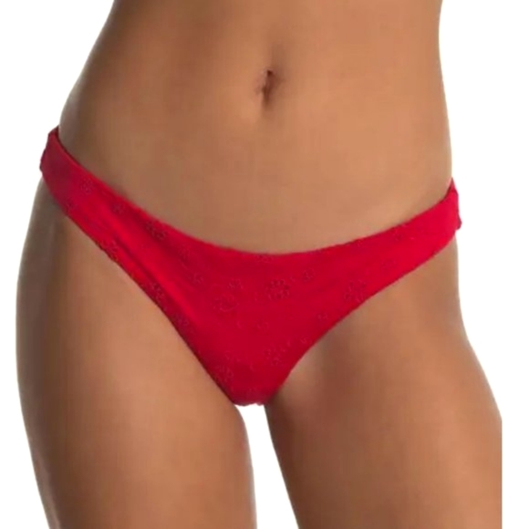 NWT BOUND BY BOND-EYE Frill Seeker Bustier Bikini Top Honey Brief Set Red XS/S - Picture 2 of 5